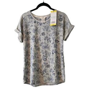 Lucky Brand NWT Women Small Grey Blue Floral Pajama Sleepwear Shirt Super Soft